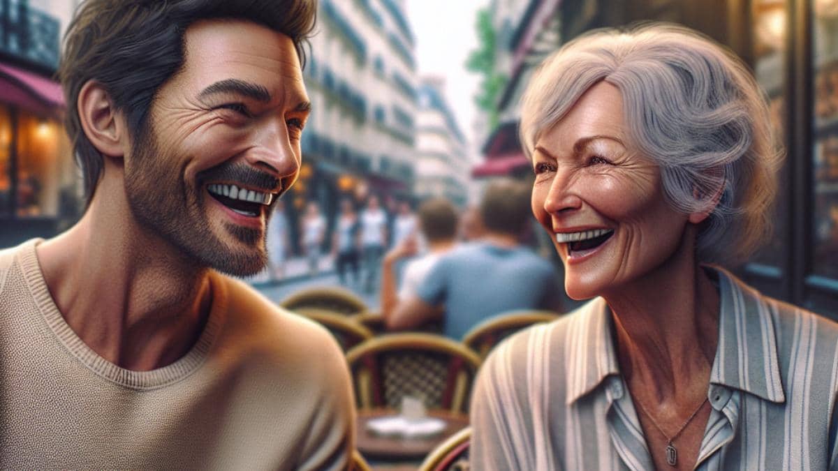 Robo de bicicletas en ciudades: ¿por qué nos afecta tanto y cómo cuidarnos mejor? 14 Two French reality TV stars, a man and a woman, sitting side by side at a cozy Parisian café, laughing and chatting intimately, photorealistic editorial style, warm natural light with soft bokeh background of bustling street life, both dressed casually but stylishly, their faces clearly centered and in sharp focus, creating an atmosphere of close friendship and media intrigue.