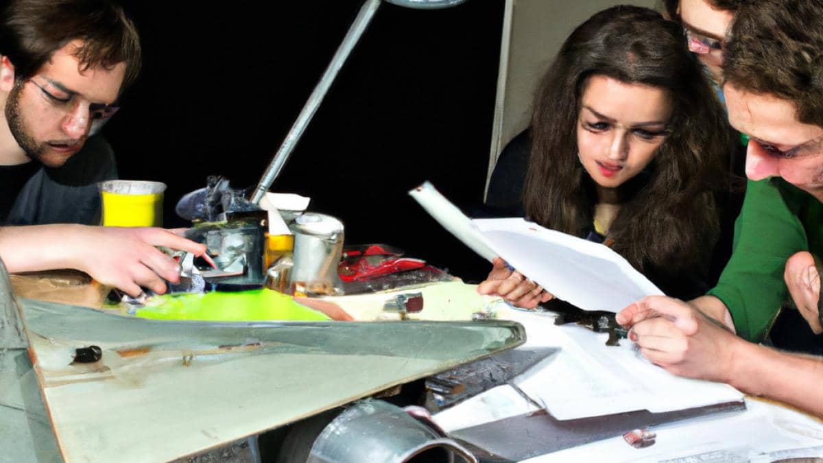 Drones, IA y satélites: ¿cómo Ucrania sorprendió a la aviación rusa? 14 A realistic editorial-style image showing the inside of a captured Russian Shahed drone on a table, surrounded by Ukrainian engineers examining electronic components and a handwritten note, photorealistic style, tense atmosphere, focused lighting, close-up on technical details and human faces.