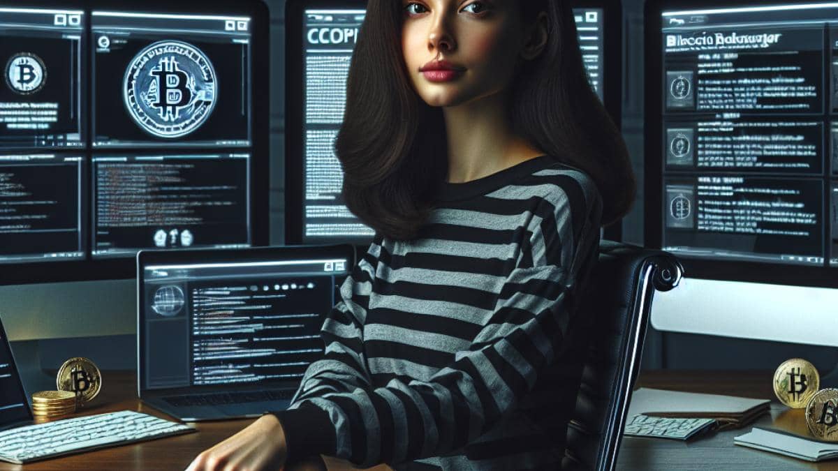 Starship de Musk: ¿Innovación o amenaza para las playas mexicanas? 14 A young Spanish hacker sitting confidently at a sleek, modern desk surrounded by multiple computer monitors displaying encrypted chats and data dashboards, photorealistic editorial style, moody but well-lit environment with subtle hints of Bitcoin logos and legal documents scattered on the desk, main subject clearly centered and in sharp focus, clean tech-office background.