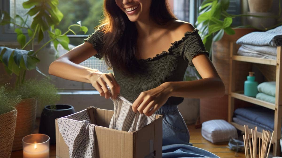 Tablas de cortar: ¿madera o plástico? Lo que nadie te cuenta desde una cocina gaditana 14 A young woman in her cozy, plant-filled Buenos Aires apartment, smiling as she crafts a stylish bathroom organizer from old bedsheets and a cardboard box, photorealistic editorial style, natural daylight streaming through the window, green plants and candles in the background, hands neatly folding fabric over the box, main subject well-centered and in sharp focus, clean workspace with scissors and bamboo sticks visible.
