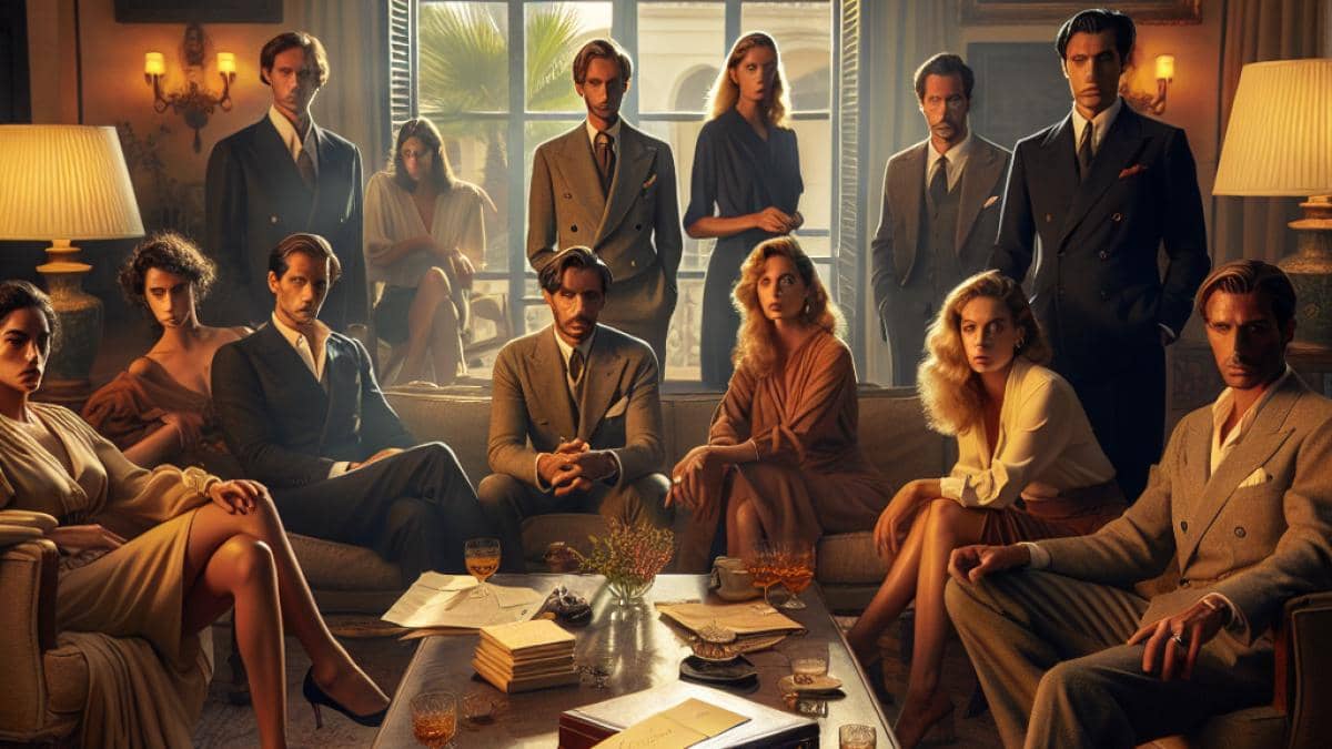 Hacks: La joya oculta de HBO Max que redefine la comedia 14 A modern French family gathered in an elegant hotel lounge, tension palpable between them, editorial photorealistic style, warm evening lighting with subtle shadows, a mysterious anonymous letter on the central table, expressive faces and dramatic body language, stylish decor blending luxury and southern France charm. Main family members are centered and in sharp focus, background subtly blurred for depth.