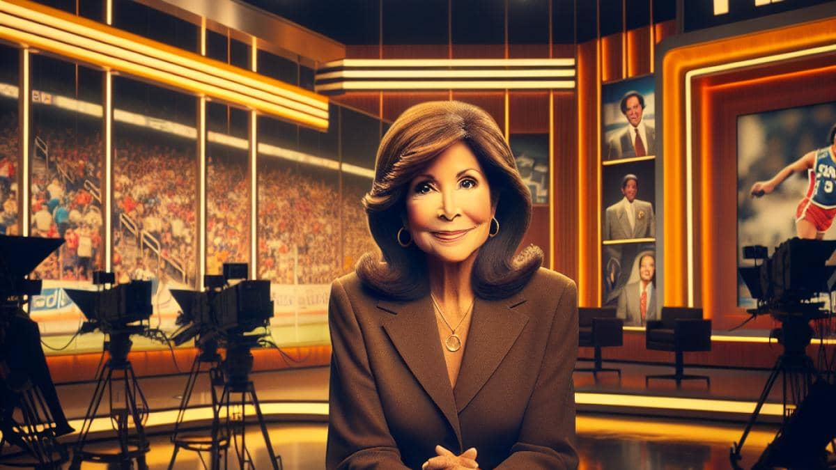 Telediario y pasión: ¿Qué aprendí tras 47 años en RTVE? A seasoned Spanish television journalist, central on a modern studio set with iconic RTVE branding in the background, photorealistic editorial style, warm ambient lighting highlighting a blend of nostalgia and resilience, subtle sports memorabilia and broadcasting equipment around him.