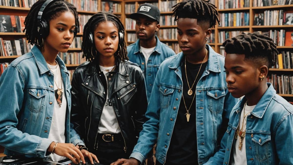 Álbumes nuevos que redefinen 2024: ¿por qué Maiya Blaney y Leikeli47 son tendencia? A dynamic editorial photo of young music fans in a stylish urban record store, photorealistic style, vibrant lighting with album covers of Maiya Blaney and Leikeli47 prominently displayed, diverse group of friends discussing vinyls at the center, energetic and modern vibe, sharp focus on main subjects and crisp backgrounds.