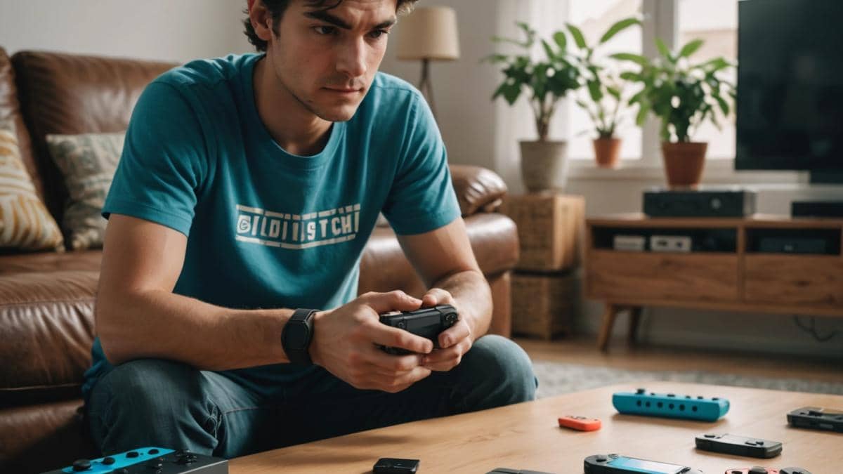 PlayStation 2: ¿Por qué jugar en familia supera cualquier consola nueva? 14 A modern living room with a well-centered Nintendo Switch 2 console placed next to an older Nintendo Switch, both surrounded by game cases and virtual game cards. A young Spanish gamer looks thoughtfully at the devices, illuminated by natural daylight. Photorealistic editorial style, sharp focus on the consoles, clear clean background with subtle gaming decor elements.