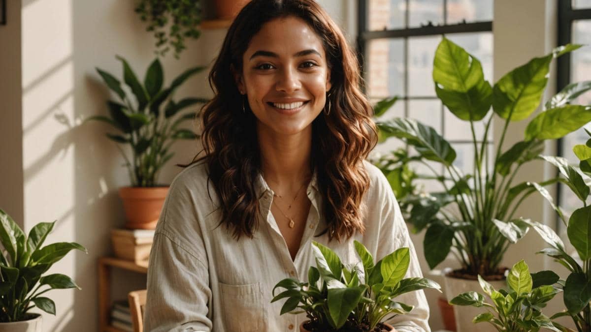 Cuernos radiactivos: ¿La ciencia está salvando rinocerontes o creando un nuevo dilema? 14 A well-centered, photorealistic editorial image of a young Latina woman in a sunlit urban apartment, surrounded by lush indoor plants and minimalist decor, gently tending to a small garden planter with visible ants. She is smiling confidently, holding natural ingredients like cinnamon sticks and lemon peels. The lighting is bright and inviting, with clean surfaces and subtle decorative candles in the background. The mood is fresh, practical, and serene, main subject centered and in sharp focus.