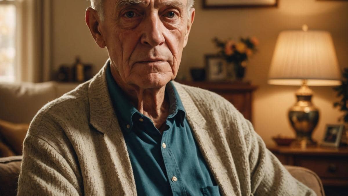 The Father: La película que redefine el drama — lo que nadie te cuenta An elderly man with expressive eyes sits at the center of a warmly lit living room, surrounded by subtle distortions in the background that evoke memory loss; photorealistic editorial style, emotional and intimate atmosphere, Anthony Hopkins-like figure in focus holding a vintage photo frame, soft golden lighting casting gentle shadows, clean background emphasizing both comfort and subtle disorientation.